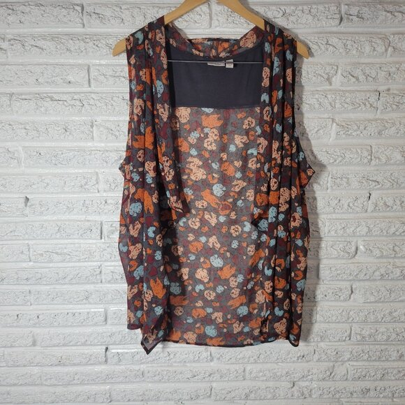 LOGO Lori Goldstein QVC Womens Top 1X Plus Overlay Orange Gray Sheer WAT50XE - Picture 1 of 10